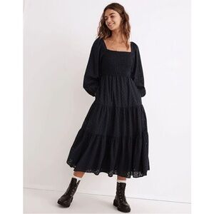 Madewell lucie navy blue Long Sleeve smocked Dress